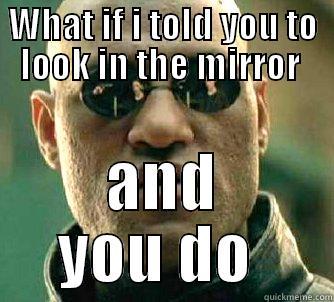 WHAT IF I TOLD YOU TO LOOK IN THE MIRROR  AND YOU DO  Matrix Morpheus