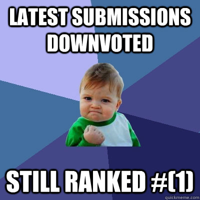 Latest submissions downvoted Still ranked #(1)  Success Kid