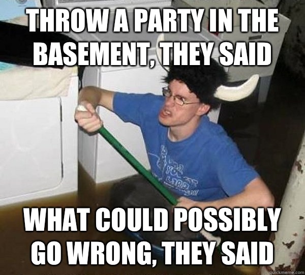 Throw a party in the basement, they said What could possibly go wrong, they said  They said
