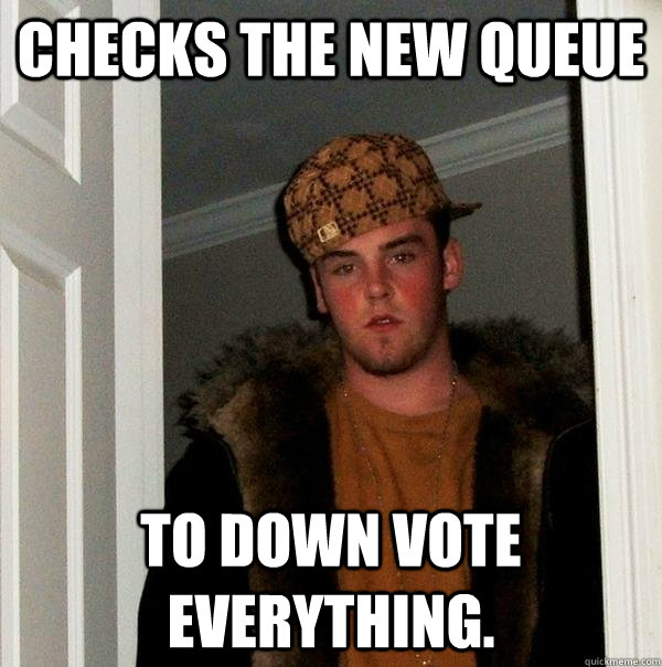 checks the new queue  to down vote everything.  Scumbag Steve