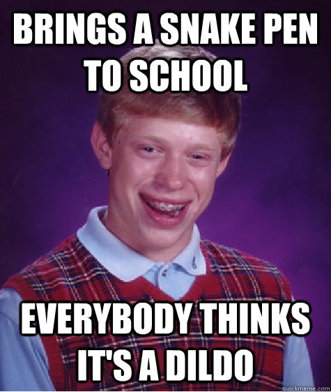 brings a snake pen to school everybody thinks it's a dildo   Bad Luck Brian