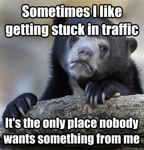 Sometimes I like getting stuck in traffic It's the only place nobody wants something from me  Confession Bear