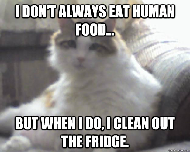 I don't always eat Human food... But when I do, I clean out the fridge.  