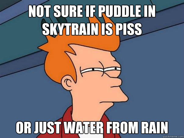 Not sure if puddle in skytrain is piss or just water from rain - Not sure if puddle in skytrain is piss or just water from rain  Futurama Fry