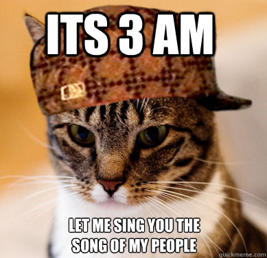 Its 3 am let me sing you the song of my people  Scumbag Cat