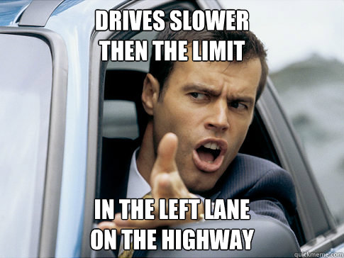 Drives slower 
then the limit in the left lane
on the highway  Asshole driver