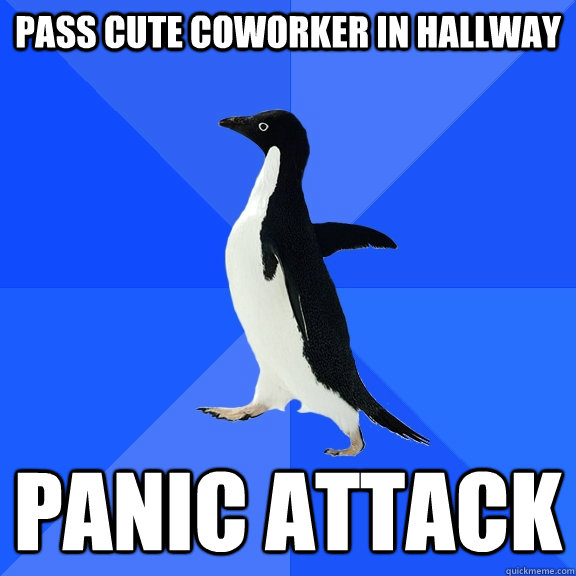 Pass cute coworker in hallway Panic attack  Socially Awkward Penguin