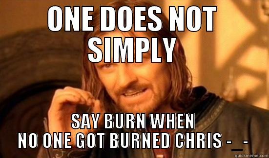 ONE DOES NOT SIMPLY SAY BURN WHEN NO ONE GOT BURNED CHRIS -_- Boromir