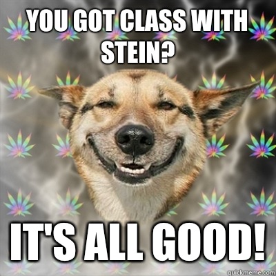 You got class with Stein? It's all good!  Stoner Dog