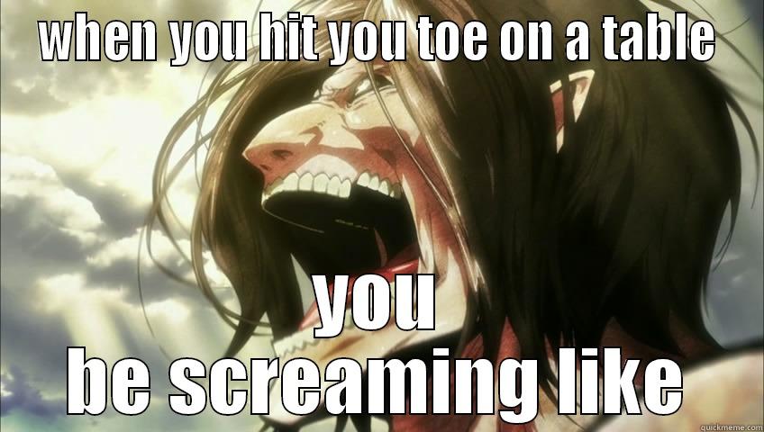 WHEN YOU HIT YOU TOE ON A TABLE YOU BE SCREAMING LIKE Misc