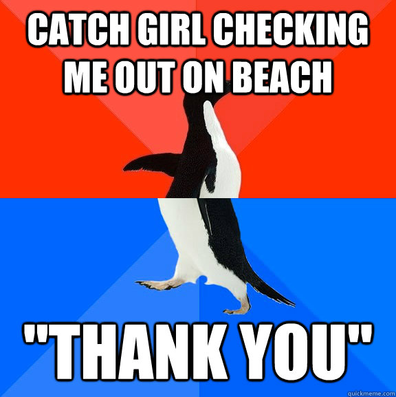 Catch girl checking me out on beach 