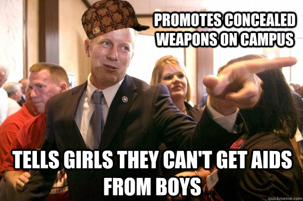 Promotes concealed weapons on campus tells girls they can't get aids from boys  