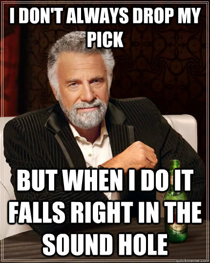 I Don't always drop my pick But when I do it falls right in the sound hole  The Most Interesting Man In The World