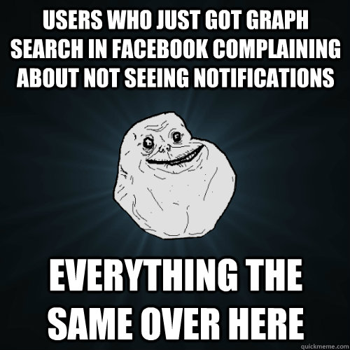 users who just got graph search in facebook complaining about not seeing notifications everything the same over here  Forever Alone