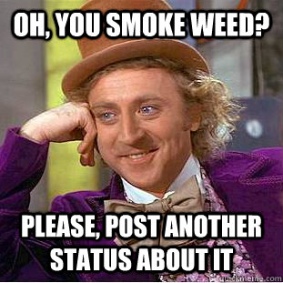 Oh, you smoke weed? Please, post another status about it  Condescending Wonka