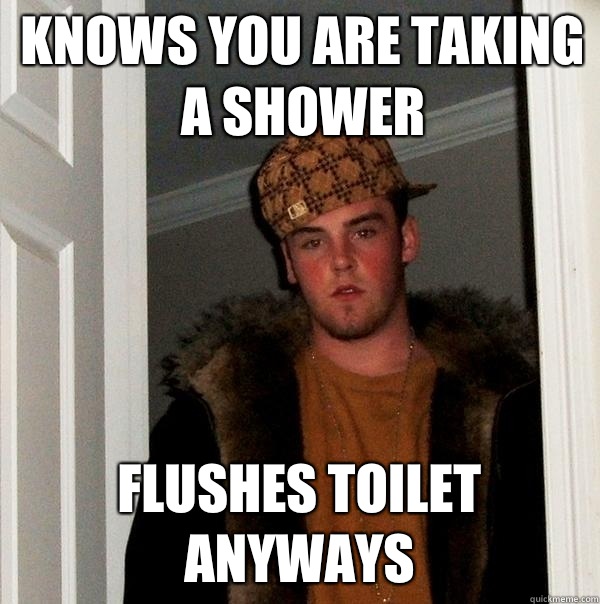 Knows you are taking a shower Flushes toilet anyways  Scumbag Steve