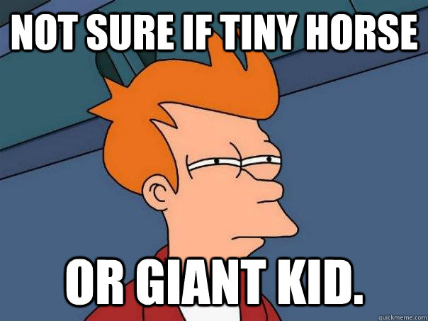 Not sure if tiny horse or giant kid.  Futurama Fry