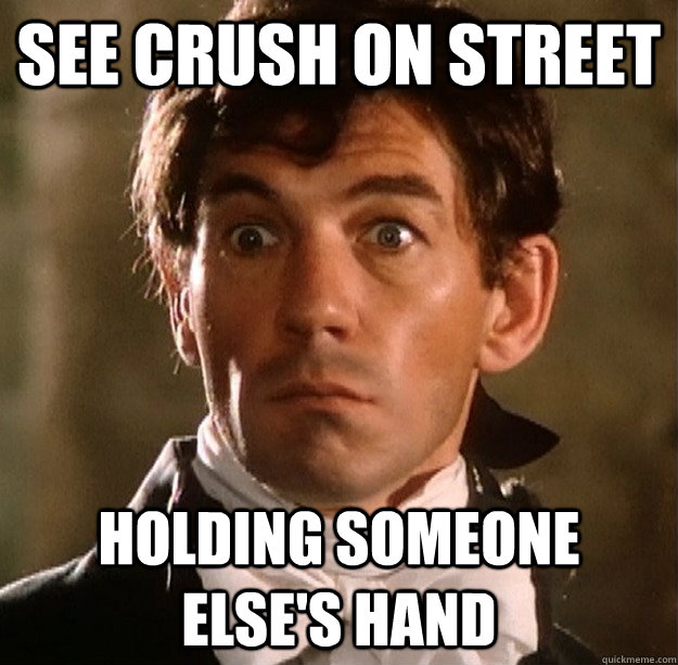 See crush on street holding someone else's hand  