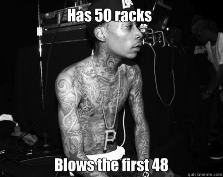 Has 50 racks Blows the first 48  Wiz Khalifa