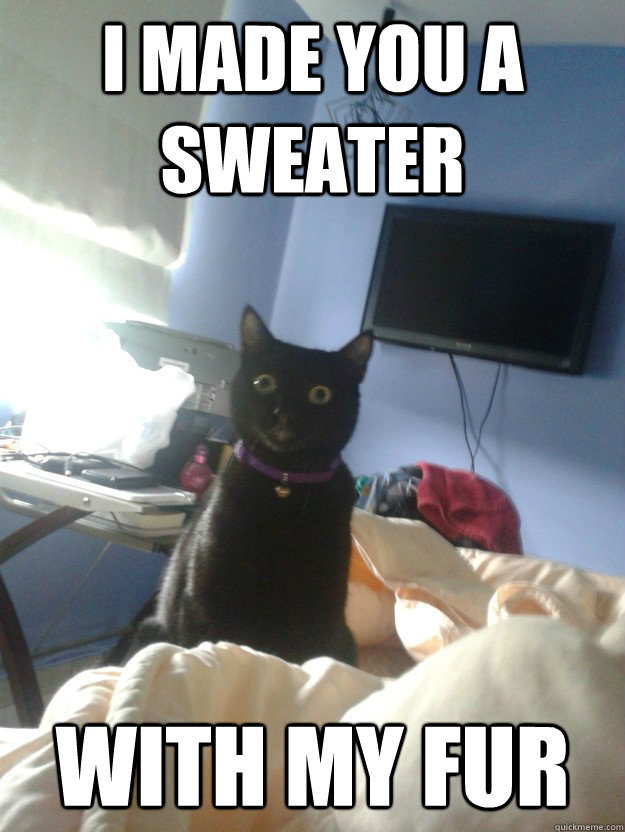 I made you a sweater with my fur  overly attached cat