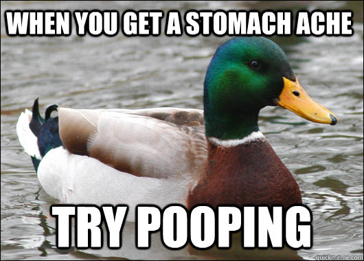 When you get a stomach ache try pooping  Actual Advice Mallard