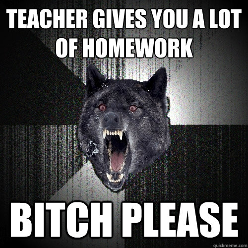 teacher gives you a lot of homework bitch please  Insanity Wolf