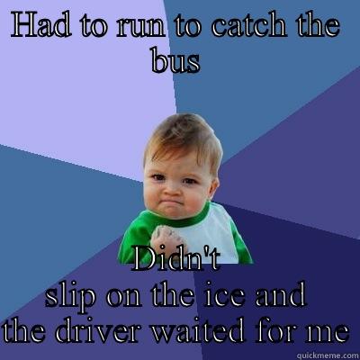 HAD TO RUN TO CATCH THE BUS DIDN'T SLIP ON THE ICE AND THE DRIVER WAITED FOR ME Success Kid