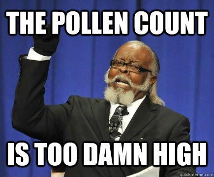 the pollen count is too damn high  Too Damn High