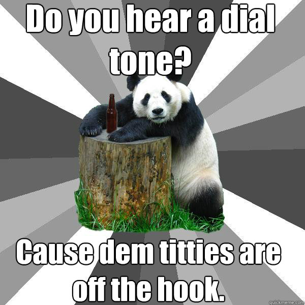 Do you hear a dial tone? Cause dem titties are off the hook.  Pickup-Line Panda