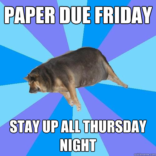 paper due friday stay up all thursday  night  Lazy college student