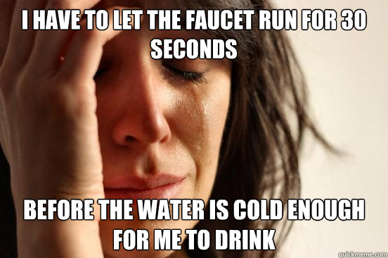 I have to let the faucet run for 30 seconds before the water is cold enough for me to drink  First World Problems
