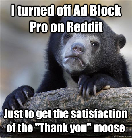 I turned off Ad Block Pro on Reddit Just to get the satisfaction of the 