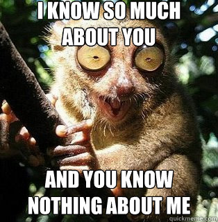 i know so much about you and you know nothing about me  Peeping tom lemur