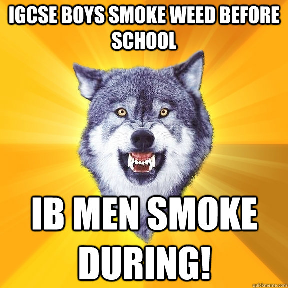 IGCSE boys smoke weed before school IB MEN smoke during!  Courage Wolf