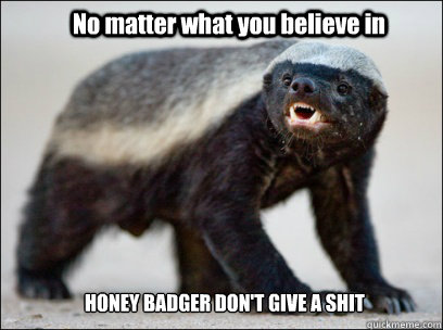 No matter what you believe in HONEY BADGER DON'T GIVE A SHIT - No matter what you believe in HONEY BADGER DON'T GIVE A SHIT  Honey Badger