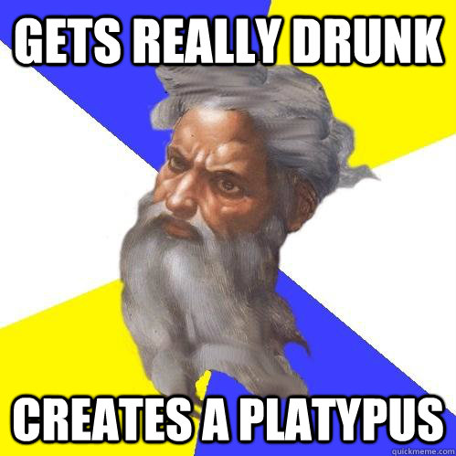 Gets really drunk creates a platypus  Advice God