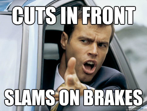 cuts in front slams on brakes  Asshole driver