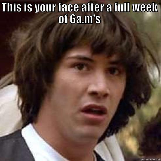 THIS IS YOUR FACE AFTER A FULL WEEK OF 6A.M'S  conspiracy keanu