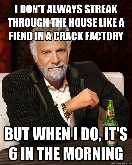 I don't always streak through the house like a fiend in a crack factory But when i do, it's 6 in the morning  The Most Interesting Man In The World