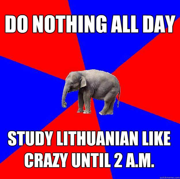 DO NOTHING ALL DAY STUDY LITHUANIAN LIKE CRAZY UNTIL 2 A.M.  Foreign language elephant