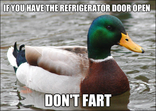 IF YOU HAVE THE REFRIGERATOR DOOR OPEN DON'T FART  Actual Advice Mallard