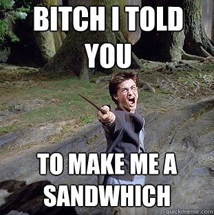 bitch i told you to make me a sandwhich  Pissed off Harry