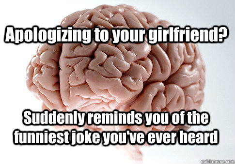 Apologizing to your girlfriend? Suddenly reminds you of the funniest joke you've ever heard  Scumbag Brain