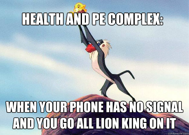 Health and PE Complex: When your phone has no signal 
and you go all lion king on it   