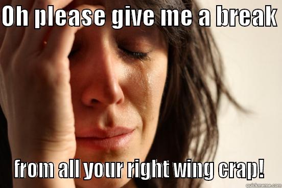 OH PLEASE GIVE ME A BREAK  FROM ALL YOUR RIGHT WING CRAP! First World Problems
