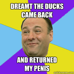 dreamt the ducks came back and returned 
my penis - dreamt the ducks came back and returned 
my penis  Happy Tony Soprano