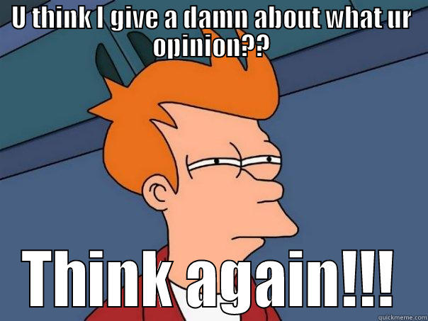 U THINK I GIVE A DAMN ABOUT WHAT UR OPINION?? THINK AGAIN!!! Futurama Fry