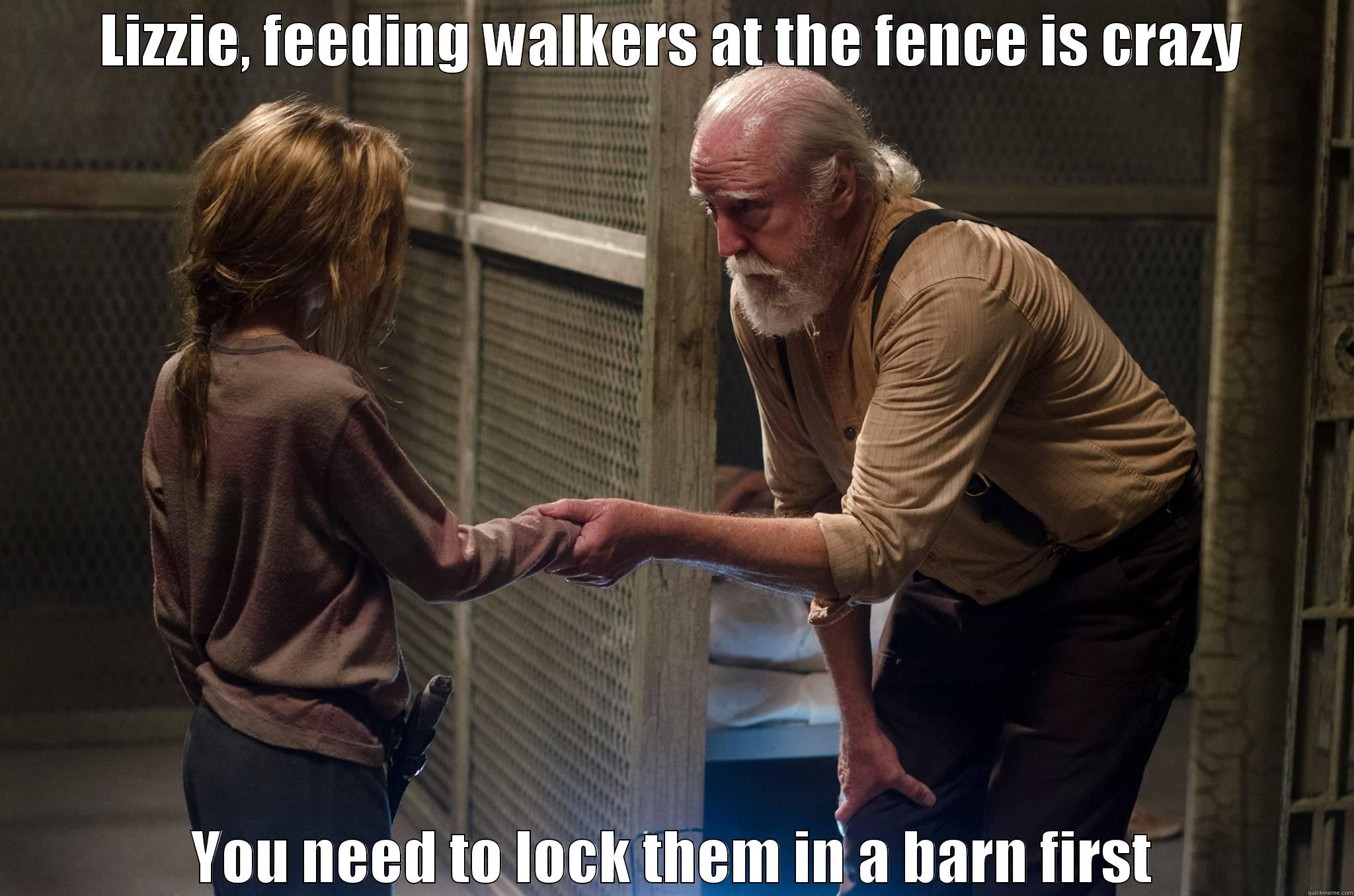 LIZZIE, FEEDING WALKERS AT THE FENCE IS CRAZY YOU NEED TO LOCK THEM IN A BARN FIRST Misc