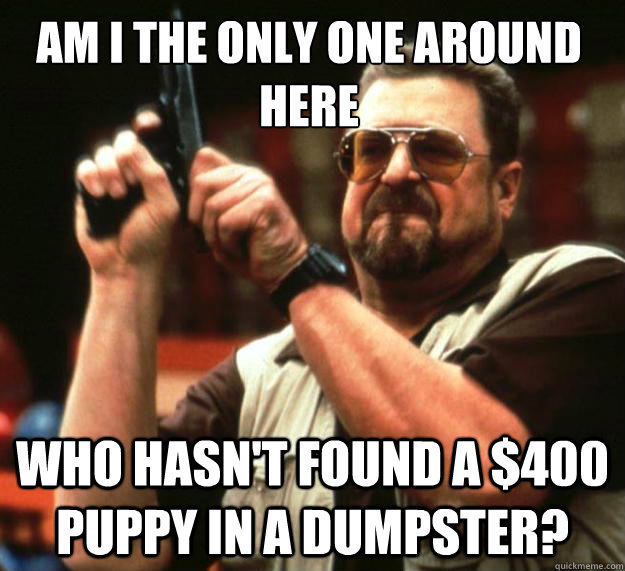 Am I the only one around here Who hasn't found a $400 puppy in a dumpster?  