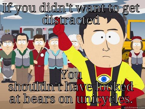 IF YOU DIDN'T WANT TO GET DISTRACTED YOU SHOULDN'T HAVE LOOKED AT BEARS ON UNICYCLES. Captain Hindsight